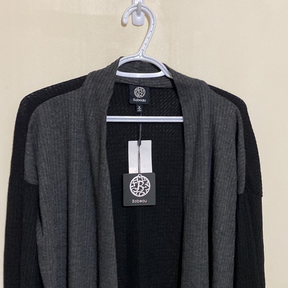 Bobeau Colorblock Open Front Waffle Knit Cardigan Charcoal/Black Size M - Picture 4 of 12